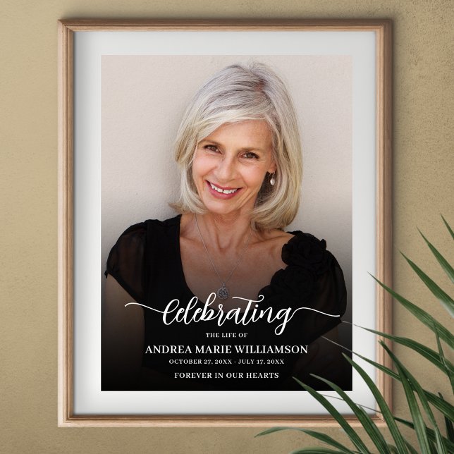 Modern Firande i livets foto Poster (Funeral Celebration of Life photo poster, PRINTED and/or INSTANT DOWNLOAD (this frame not included))