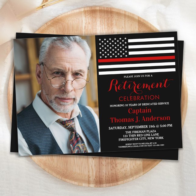 Modern Firefighter Anpassningsbar Photo Pension Inbjudningar (Skapare uppladdad)