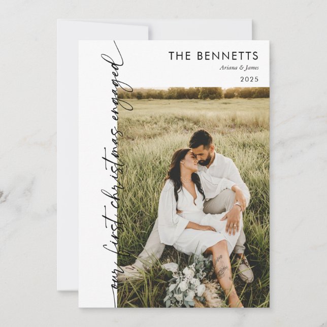 Modern First Christmas Engaged Photo Christmas Julkort (Framsida)