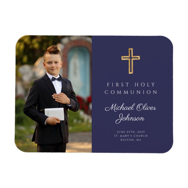 Modern First Heliga Communion Boy Bild Photo Magnet (Horisontell)