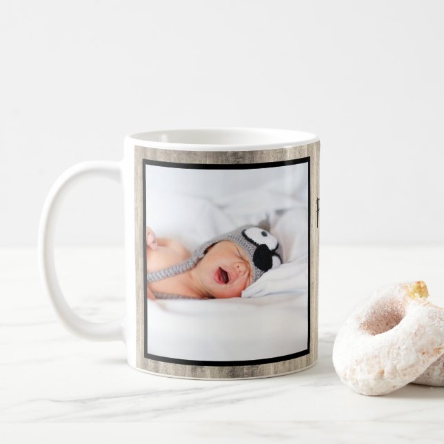 Modern First Mors dag Grandma Wood Photo Kaffemugg (Med munk)