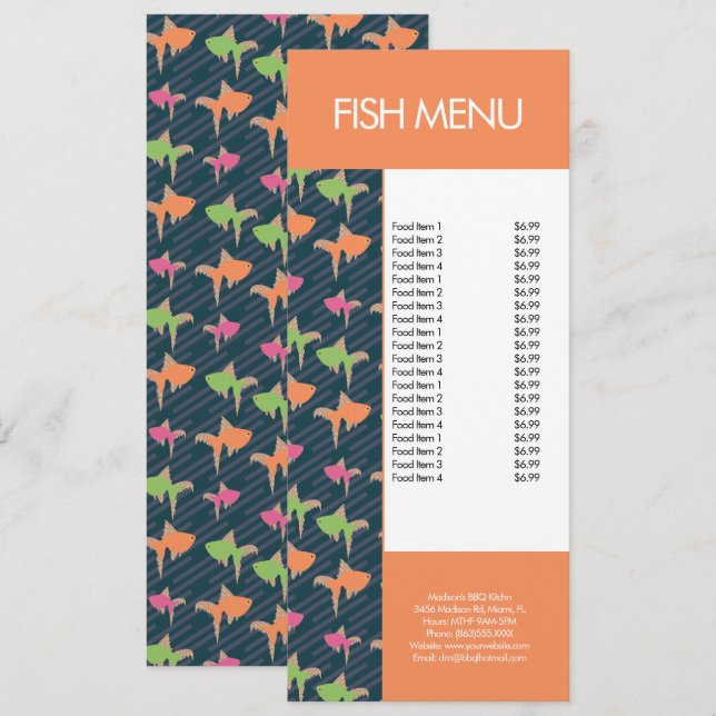 Modern Fish Seafood Restaurang Mönster Meny (Fram/baksida)