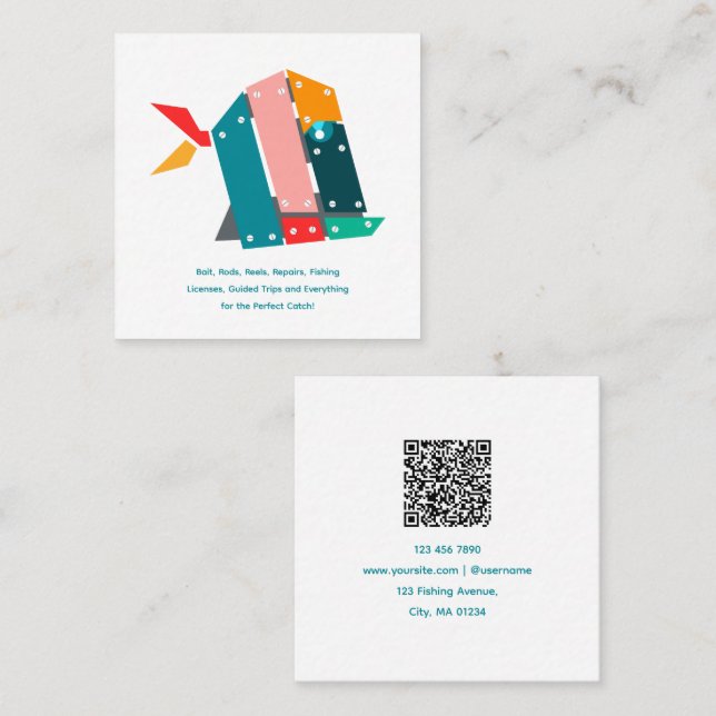 Modern Fishing Business Card with QR Code Fyrkantigt Visitkort (Fram/baksida)