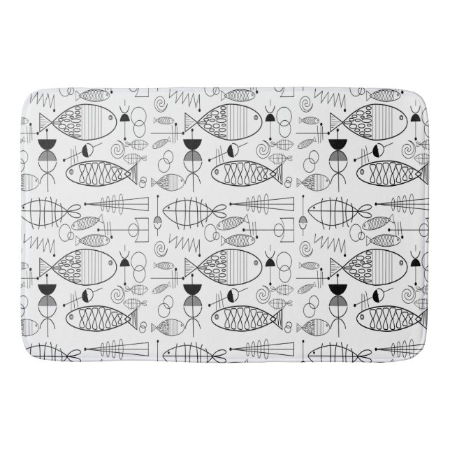 Modern fisk Art Black White i mitten av århundrade Badrumsmatta (Framsidan)