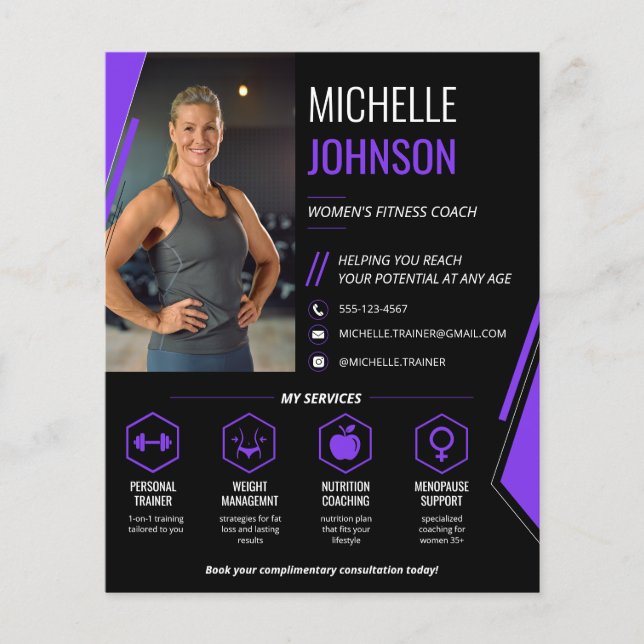 Modern Fitness Coach för Kvinnor QR-kod Flygblad (Framsidan)