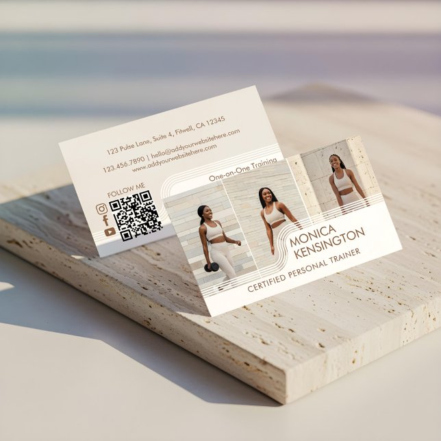 Modern Fitness Coach Personal Trainer Photo Layout Visitkort (Modern Fitness Personal Trainer Three Photo Layout Business Card)