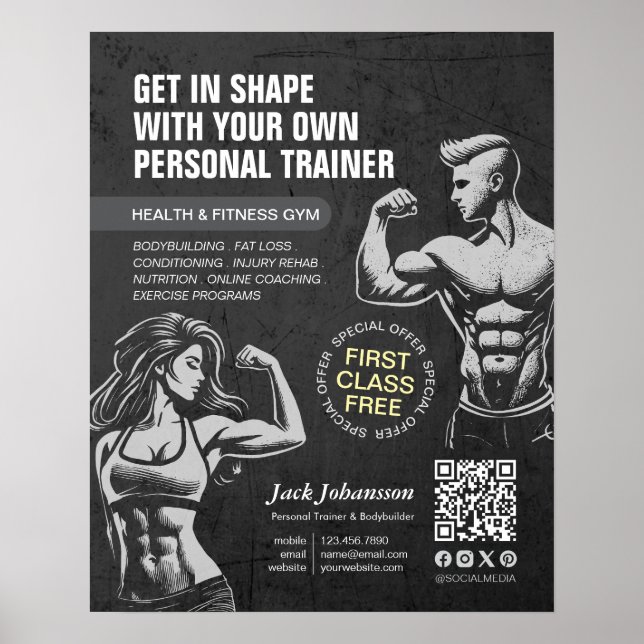 Modern Fitness Trainer Bodybuilding Gym Instructor Poster (Framsidan)