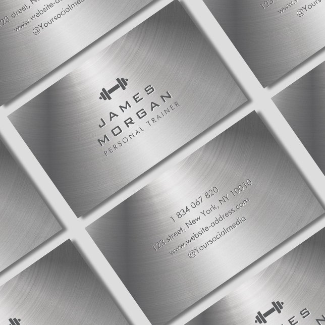 Modern Fitness Trainer Dumbbell Metall Struktur Visitkort (Skapare uppladdad)