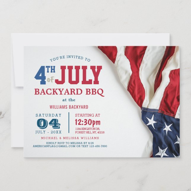 Modern Fjärde juli-bakgården BBQ USA flagga Inbjudningar (Framsida)