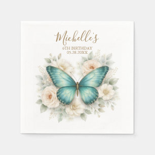 Modern Fjärils- och Vildblommafödelsedagsfest Pappersservett