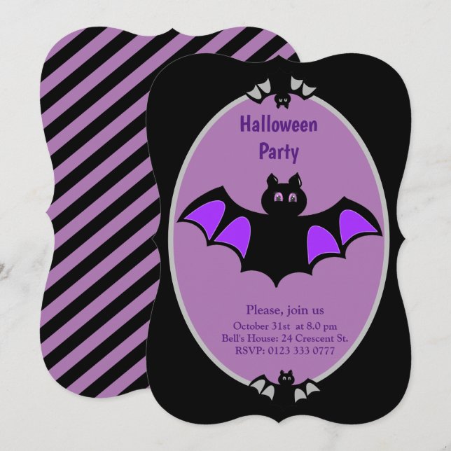 Modern Fladdermöss Halloween-inbjudan Inbjudningar (Fram/baksida)