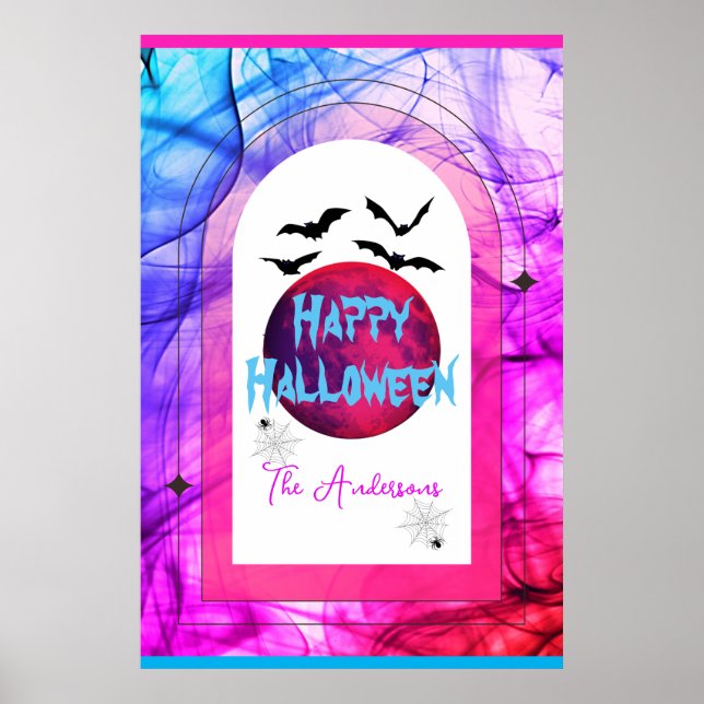 Modern Fladdermus Spindelnät full Moon Happy hallo Poster (Framsidan)