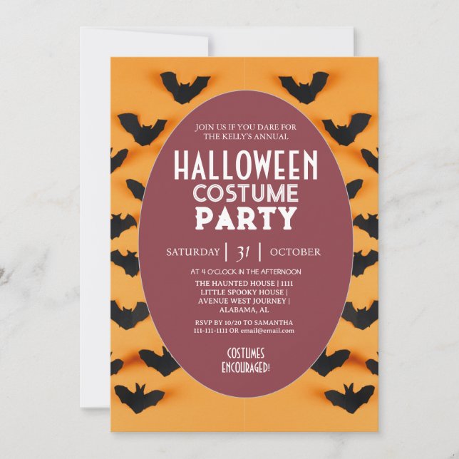 Modern fladdermusmönster Halloween kostymfest Inbjudningar (Framsida)