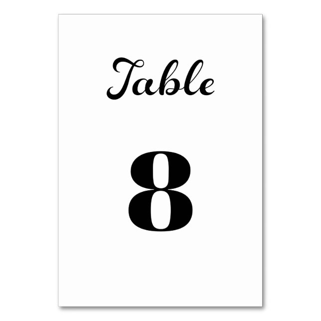 Modern Flair Script Minimalist White Bröllop Bordsnummer (Framsidan)