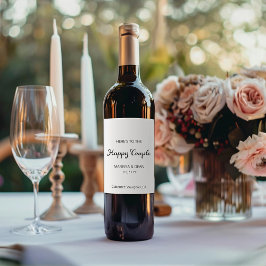 Modern Flair Script Minimalist White Bröllop Vinflaska Etikett