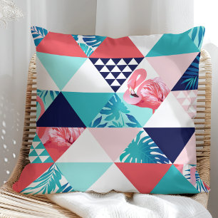 Modern Flamingo Geometrisk Mönster (Blå & Korall) Kudde