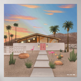 Modern Flamingo-hus i mitten av århundradet Poster