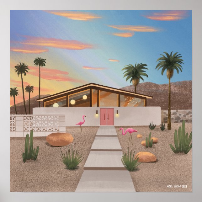 Modern Flamingo-hus i mitten av århundradet Poster (Framsidan)