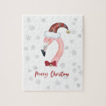 Modern Flamingo Santa Snowflake Vit jul