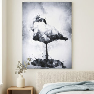 Modern Flamingo Svart och Vitt Akvarell Konst Canvastryck