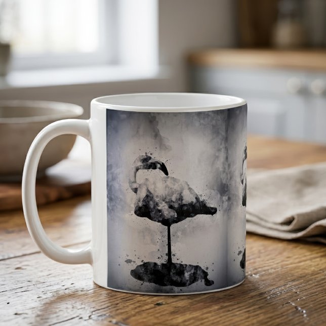 Modern Flamingo Svart och Vitt Akvarell Konst Kaffemugg (Modern Flamingo Black and White Watercolor Art. Coffee Mug)