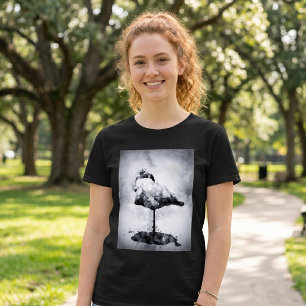 Modern Flamingo Svart och Vitt Akvarell Konst T Shirt