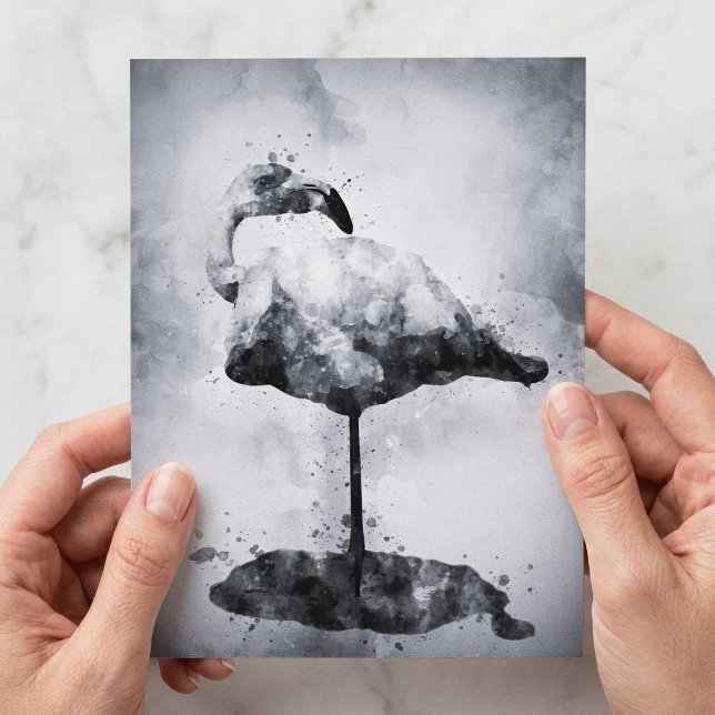 Modern Flamingo Svart och Vitt Akvarell Konst Vykort (Modern Flamingo Black and White Watercolor Art. Postcard)