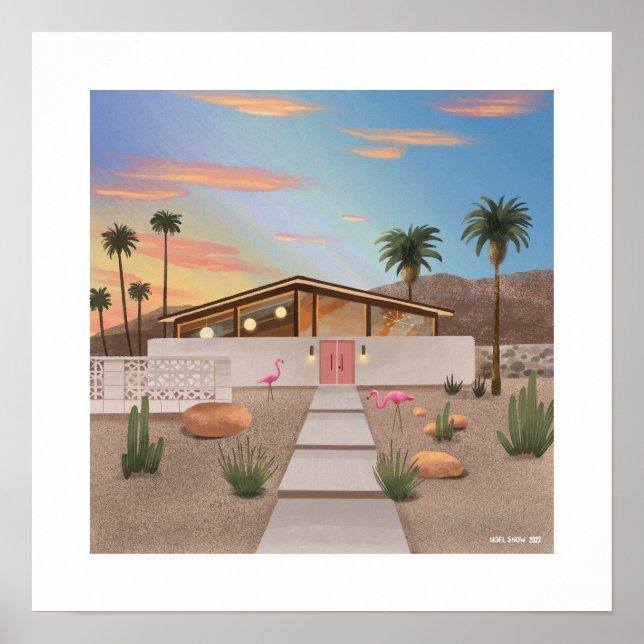 Modern Flamingo-utskrift i mitten av århundradet Poster (Framsidan)