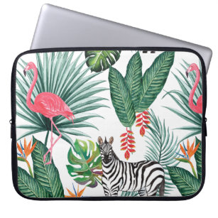 Modern flamingo zebra tropiska löv-vattenfärg laptop sleeve