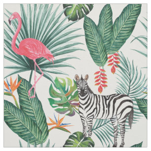 Modern flamingo zebra tropiska löv-vattenfärg tyg