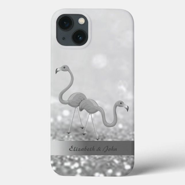 Modern Flamingos Silver Glitter Bokeh (Baksida)