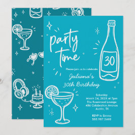 Modern flaska & Cocktail 30-års födelsedagsinbjuda Inbjudningar