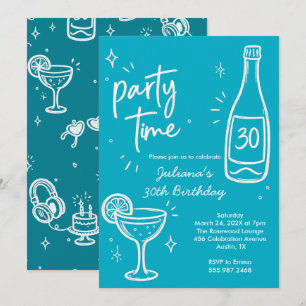 Modern flaska & Cocktail 30-års födelsedagsinbjuda Inbjudningar