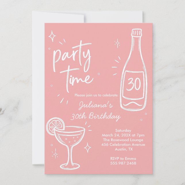 Modern flaska & Cocktail 30-års födelsedagsinbjuda Inbjudningar (Framsida)