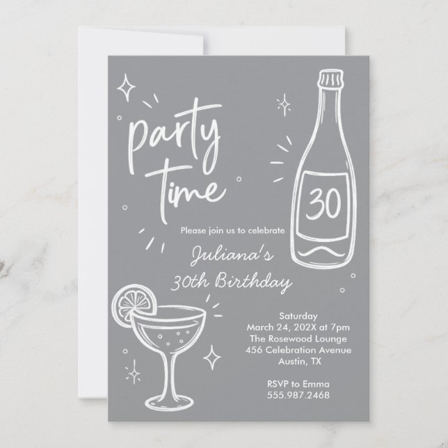 Modern flaska & Cocktail 30-års födelsedagsinbjuda Inbjudningar (Framsida)