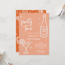 Modern flaska & Cocktail 30-års födelsedagsinbjuda Inbjudningar