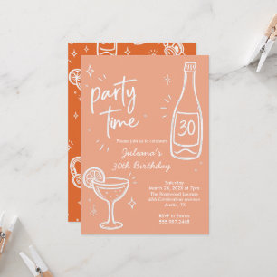 Modern flaska & Cocktail 30-års födelsedagsinbjuda Inbjudningar