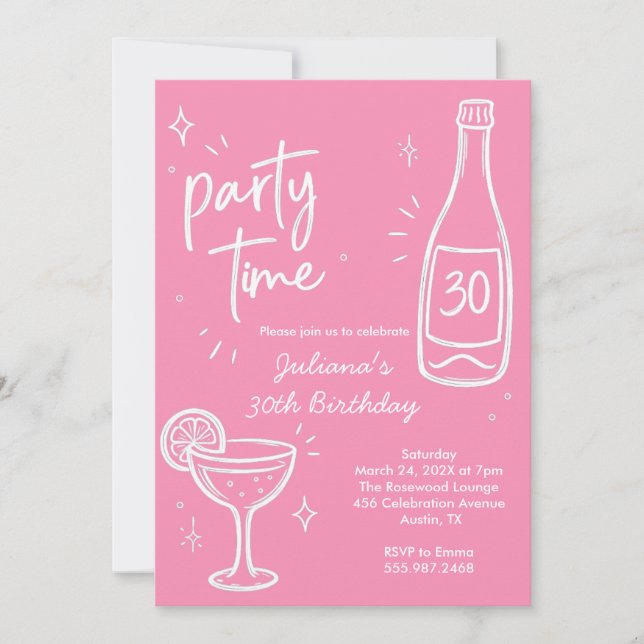 Modern flaska & Cocktail 30-års födelsedagsinbjuda Inbjudningar (Framsida)