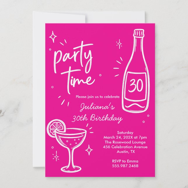 Modern flaska & Cocktail 30-års födelsedagsinbjuda Inbjudningar (Framsida)