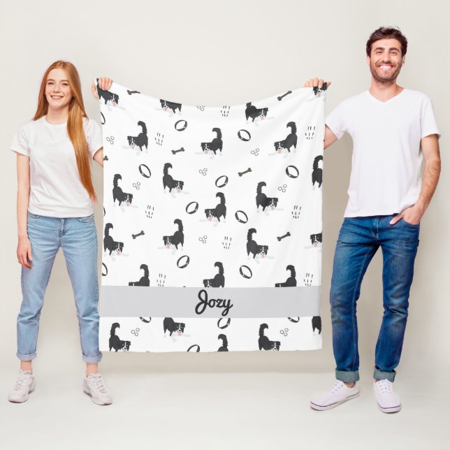 Modern Flat Design Border Collie & Benmönster Fleecefilt (På plats)