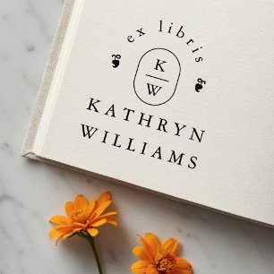 Modern Fleuron Monogram Ex Libris Bokmärke Bok Stämpel