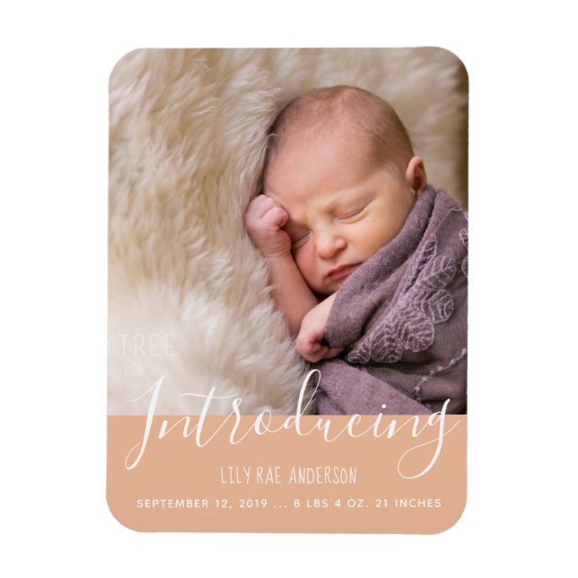 Modern Flicka Birth Announcement Photo Magnet (Vertikal)