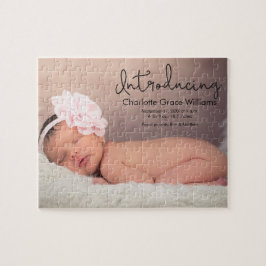 Modern Flicka Birth Photo Notice Pussel