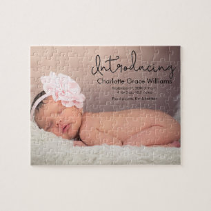 Modern Flicka Birth Photo Notice Pussel