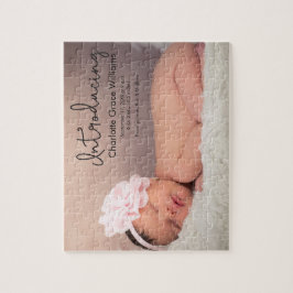 Modern Flicka Birth Photo Notice Pussel