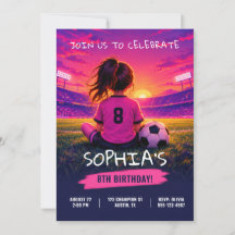 Modern Flicka Fotboll Födelsedagsinbjudan