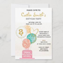 Modern flicka guld ballonger barnkalas inbjudningar