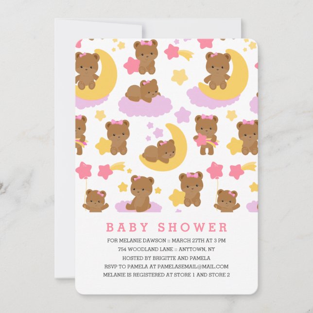 Modern Flicka Little Bear Baby Shower Inbjudningar (Framsida)