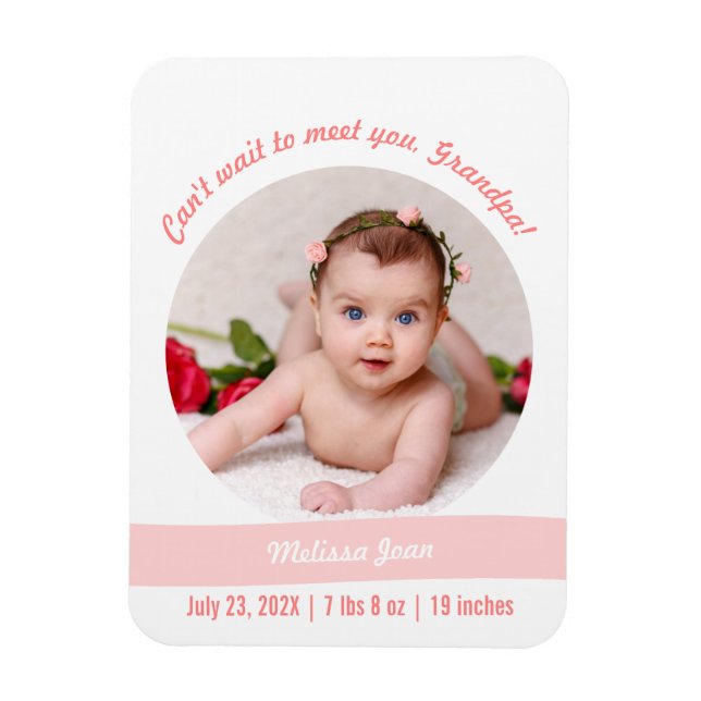 Modern Flicka Photo Birth Announcement Grandpa Magnet (Vertikal)