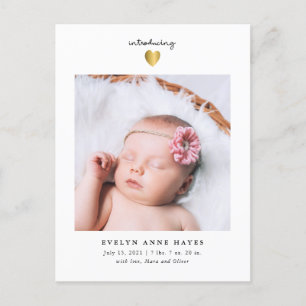 Modern Flicka Photo Guld Heart Birth Meddelande Vykort